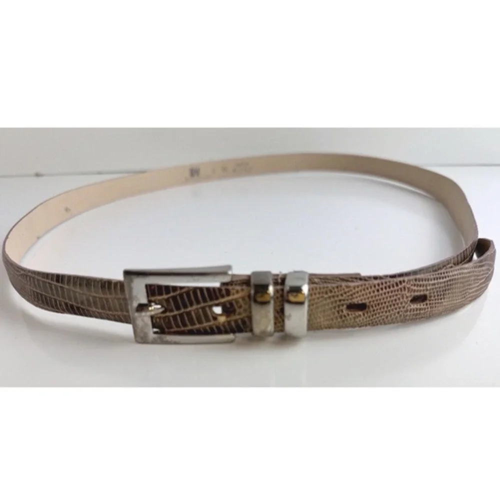 JW Junction West Lizard Embossed Skinny Belt Taupe Brown Italy L/XL Chic 47-57‎